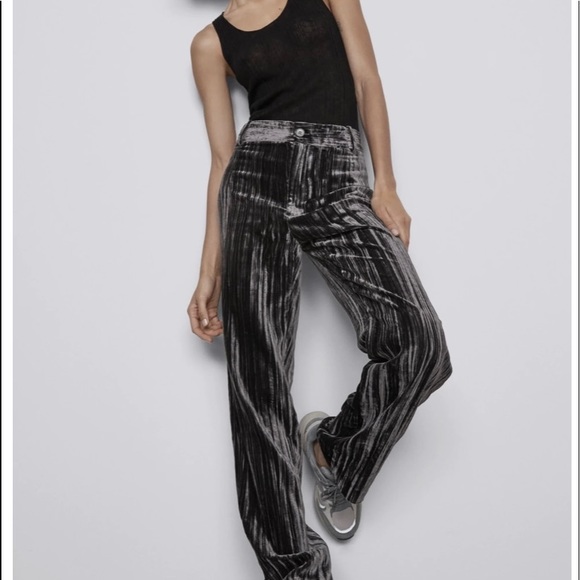 Zara Gray Velvet Pants - Picture 1 of 7